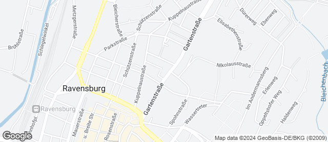 Karte mit Standort von Der Bäcker Mayer Einkehrstube Ravensburg Gartenstraße