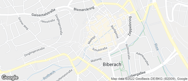 Karte mit Standort von Bäckerei Zoll, Bäcker Café Marktplatz Biberach
