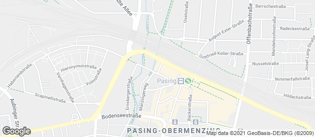 Karte mit Standort von Privat Bäckerei Wimmer Pasing-Bahnhofplatz