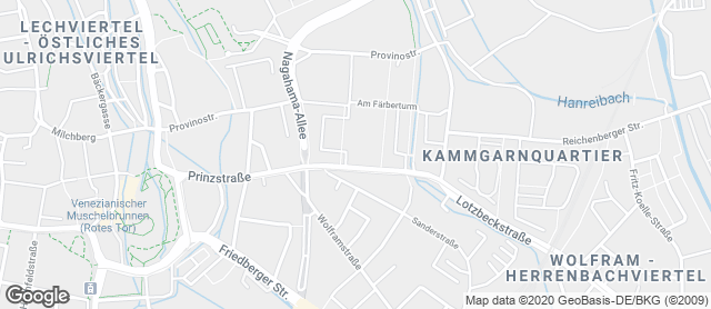 Karte mit Standort von Ihle Rewe Prinzstraße Augsburg