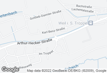 Karte mit Standort von Bäckerei Treiber, Weil im Schönbuch
