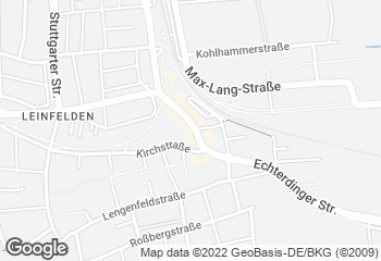 Karte mit Standort von Bäckerei Donner Filiale mit Café in Leinfelden