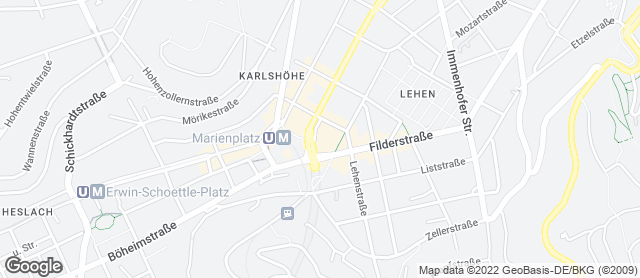 Karte mit Standort von Bäckerei Treiber, Stuttgart-Hauptstätter Straße