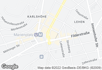 Karte mit Standort von Bäckerei Treiber, Stuttgart-Hauptstätter Straße