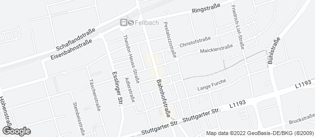 Karte mit Standort von Bäckerei Mildenberger- Fellbach Maicklerstraße