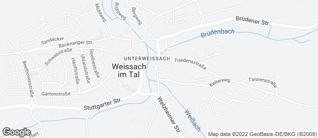 Karte mit Standort von Bäckerei Mildenberger - Weissach im Tal