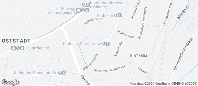Karte mit Standort von Bäckerei Nussbaumer - Filiale Rintheim