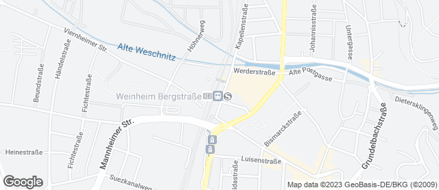 Karte mit Standort von Bäckerei Riegler GmbH    Weinheim