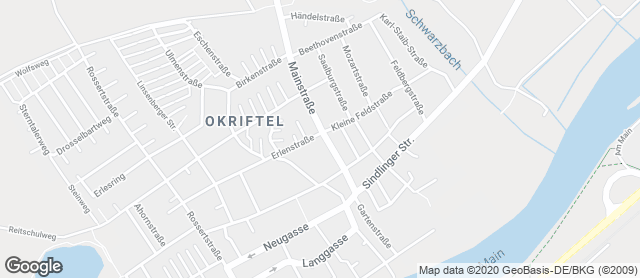Karte mit Standort von Bäckerei und Cafe Okriftel Mainstraße