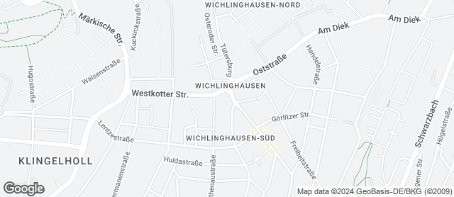 Karte mit Standort von Spezialitäten Bäckerei & Konditorei Behmer - Wichlinghausen / Wuppertal