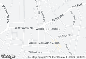 Karte mit Standort von Spezialitäten Bäckerei & Konditorei Behmer - Wichlinghausen / Wuppertal