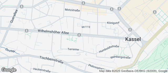 Karte mit Standort von Bäckerei Becker    Filiale Wilhelmshöher Allee 25 b
