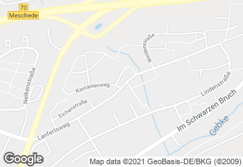 Karte mit Standort von Bäckerei Franzes in der Gartenstadt/Meschede