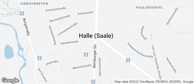 Karte mit Standort von Bäckerei Lantzsch Halle Bernburger