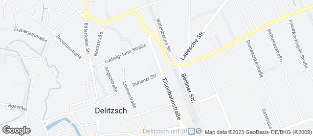 Karte mit Standort von Wendl GmbH Konditorei & Bäckerei, Filiale an der Schokoladenfabrik Delitzsch