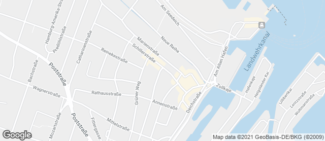Karte mit Standort von Bäckerei und Konditorei Itjen im Lotsenviertel
